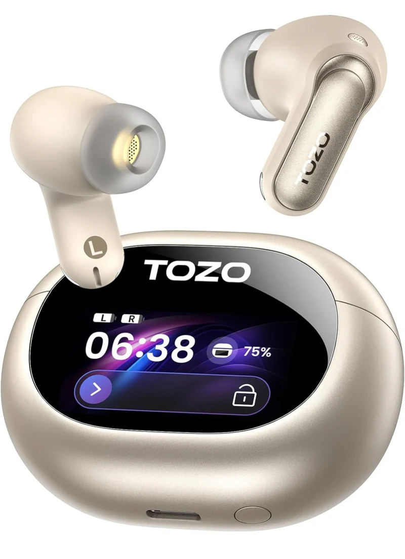 NC20 Pro Active Noise Cancelling Wireless Earbuds with Smart Touch Screen, LDAC Hi-Res Audio, Stereo Bass, 6 Mics AI Call Ear Buds, 80H Playtime, IPX8 Waterproof (Champagne)