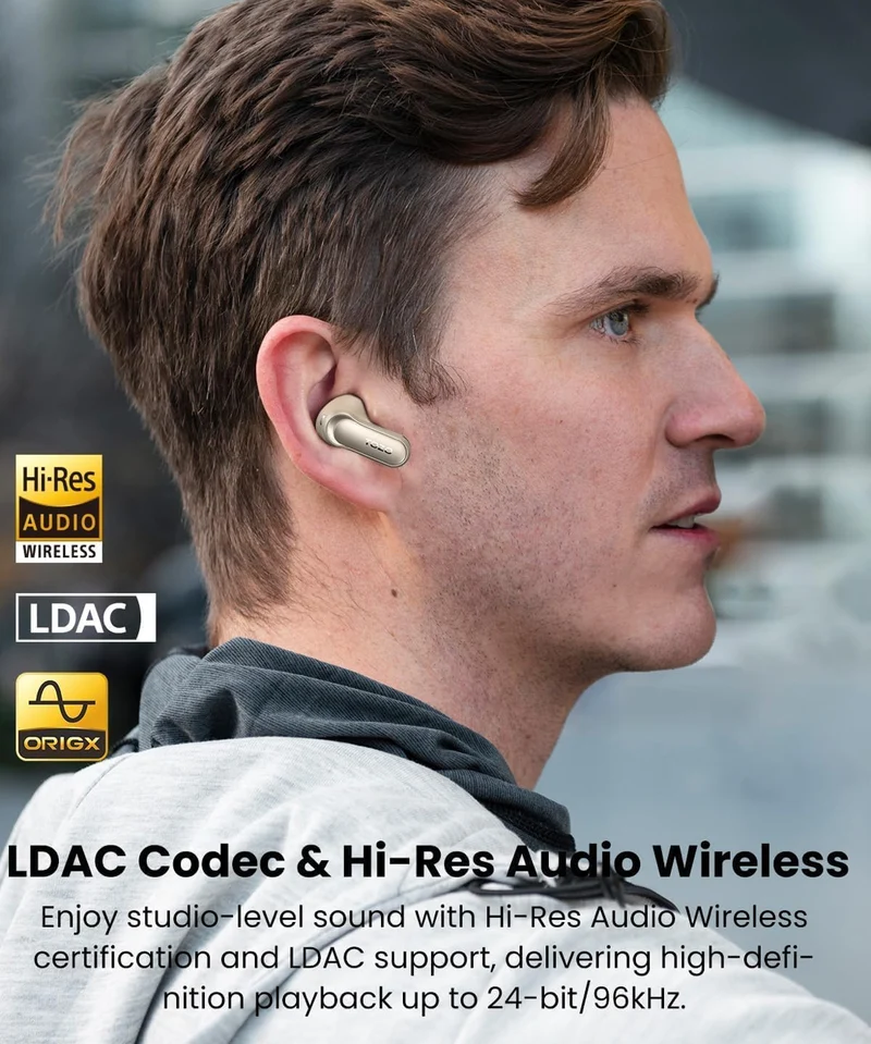 NC20 Pro Active Noise Cancelling Wireless Earbuds with Smart Touch Screen, LDAC Hi-Res Audio, Stereo Bass, 6 Mics AI Call Ear Buds, 80H Playtime, IPX8 Waterproof (Champagne)