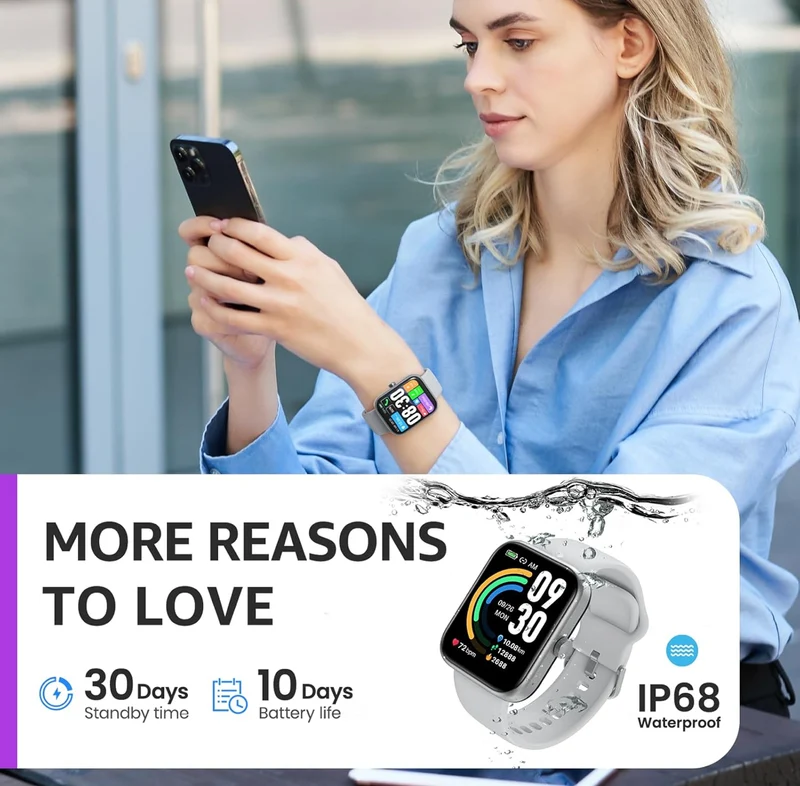 Upgraded Smart Watch for iPhone & Android, 1.83" Fitness Tracker Bluetooth Call IP68 Waterproof Sleep Monitor, 100+ Sport Modes