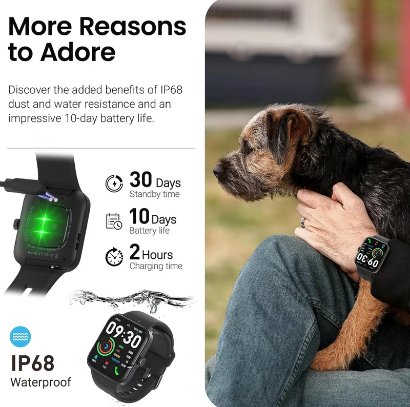 S4 One Smart Watch 1.78" Ultra-Clear Screen Call/Answer Fitness Tracker, Sleep Monitor IP68 Waterproof for iOS 11.0+ Android 9.0+ (Black)