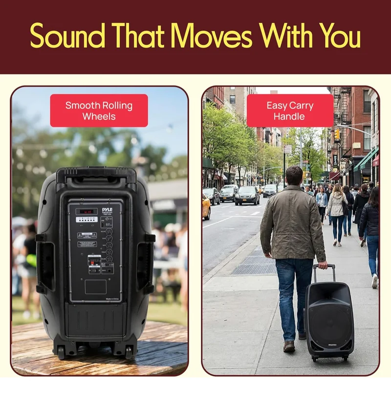 Portable Bluetooth PA Speaker - 12’’ 1200W Subwoofer, LED Battery Indicator Lights W/Built-In Rechargeable Battery, MP3/USB/SD Card Reader, and UHF Wireless Microphone