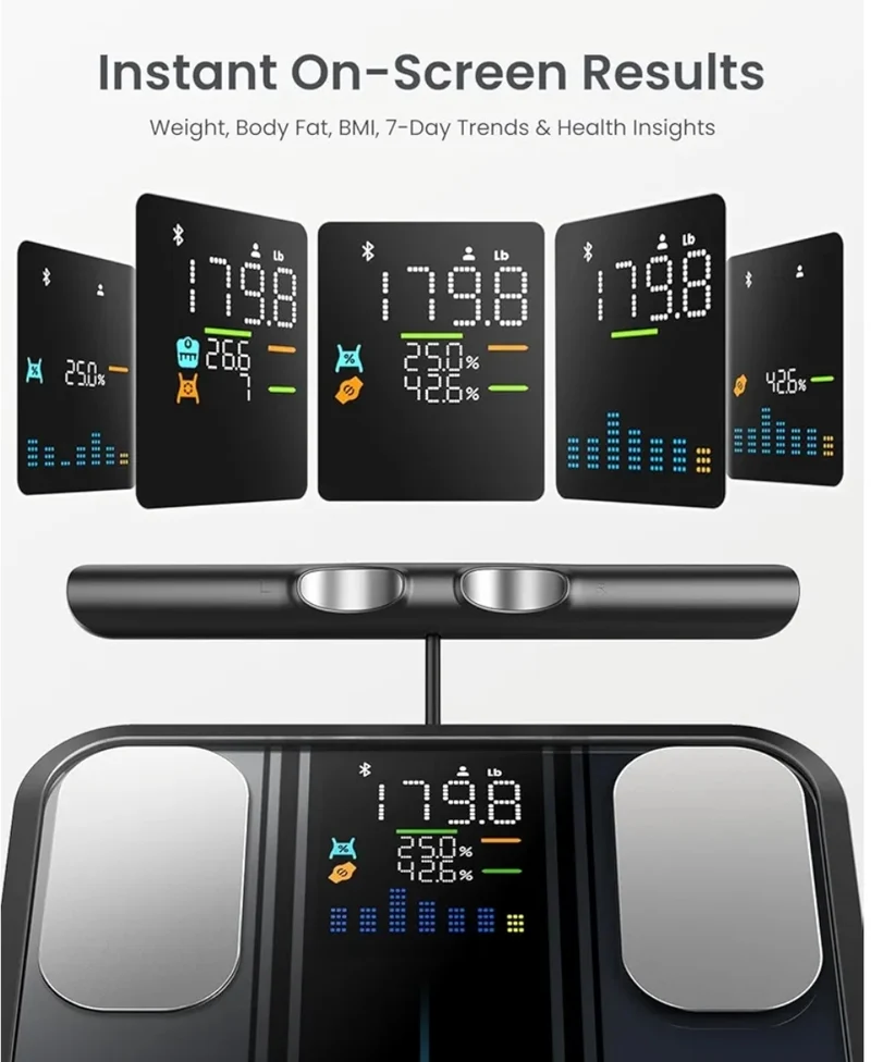 Bundle Smart Scale with 8 Electrodes Larger Platform and Body Measuring Tape with Lock Hook & Retractable Function