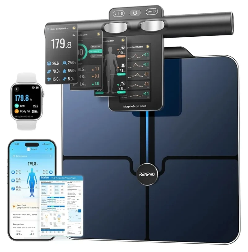 Bundle 8-Electrode Body Composition Scale with BMI and Body Bluetooth Smart Tape Measure with Lock Hook & Retractable Function