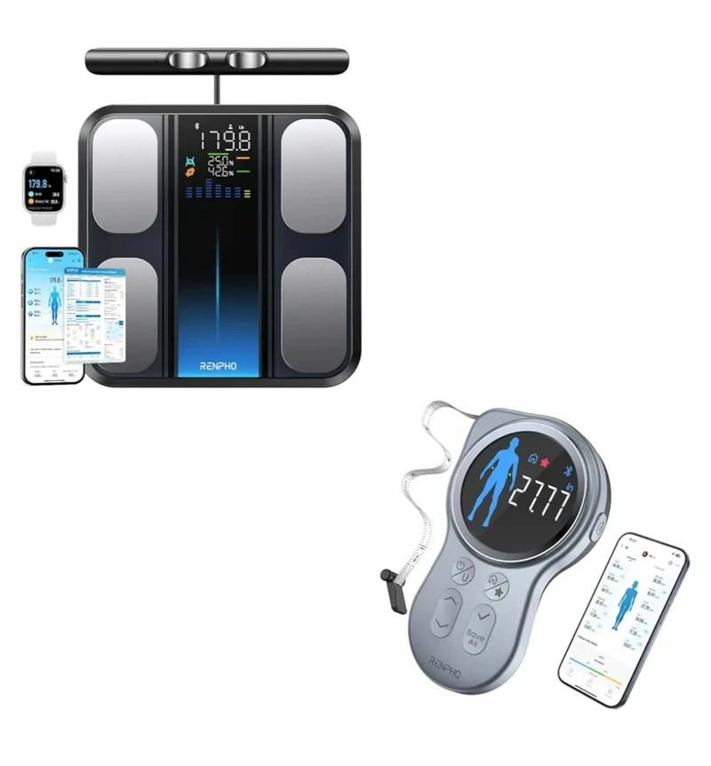 Bundle Smart Scale for Body Weight 8-Electrode Digital Scale with BMI Body Fat Muscle Mass + Smart Tape with Large Display