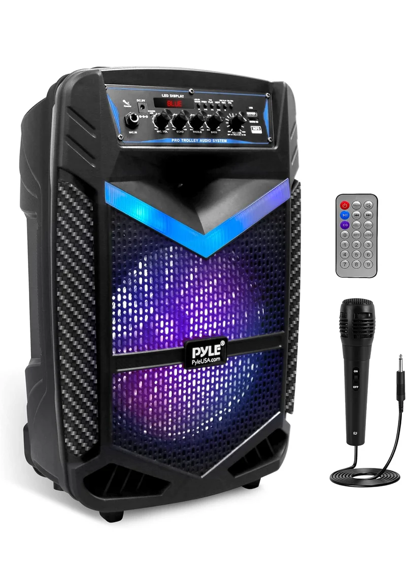Portable Bluetooth PA Speaker System 600W Rechargeable 10” Subwoofer 1” Tweeter, Recording Function, Mic In Party Lights USB/SD Radio