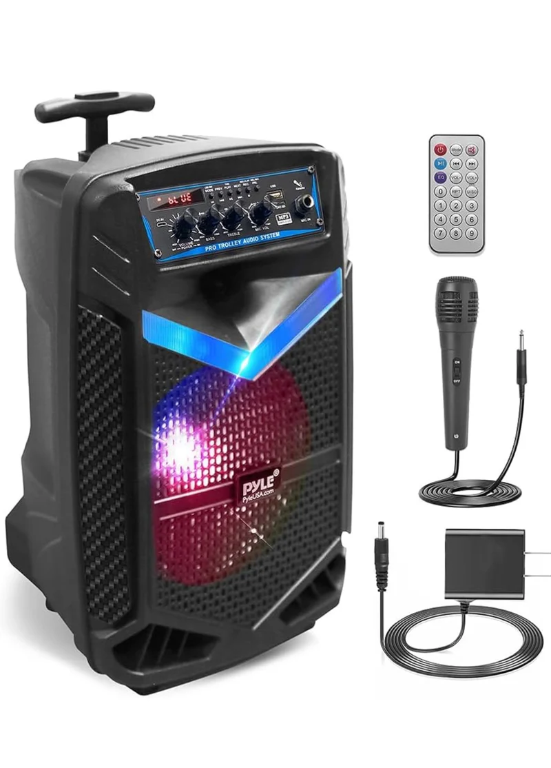 Portable Rechargeable Outdoor Bluetooth Speaker PA System 8” 400W Recording Function, Mic In, Party Lights USB/SD, Radio