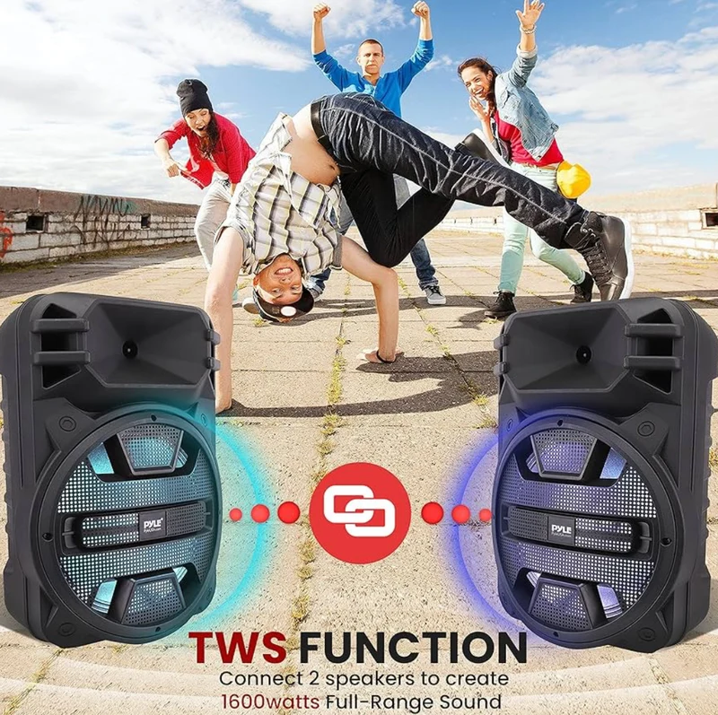 Portable Bluetooth Speaker System 12'' 800 Watts w/ Latest DJ LED Lights, USB/FM/BT/Aux/Remote Control/Mic Inputs & Built-in Rechargeable Battery