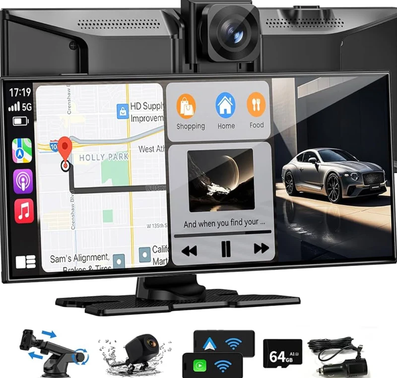 CarPlay Screen 11.5" Bluetooth, Wireless Android Auto Display w/ 4K Dashcam, 1080P Rear Cam, Bluetooth, Voice Control