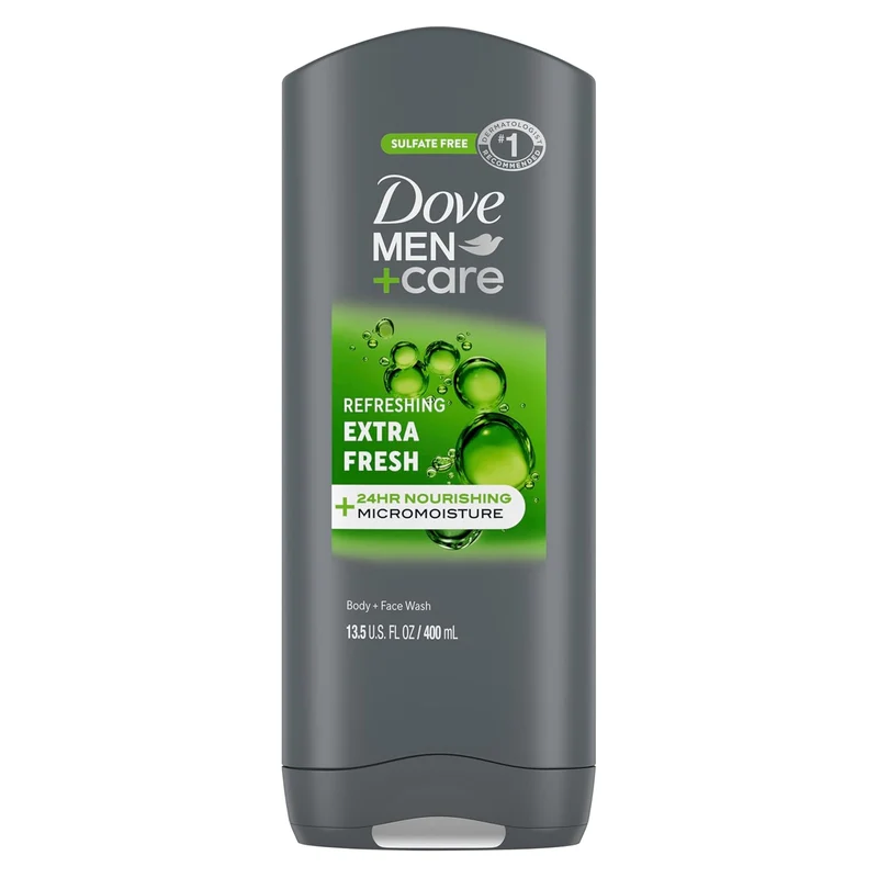 DOVE Men + Care Body Wash and Face for Fresh, Healthy-Feeling Skin Extra Fresh Cleanser - 13.5 oz (Pack of 2)