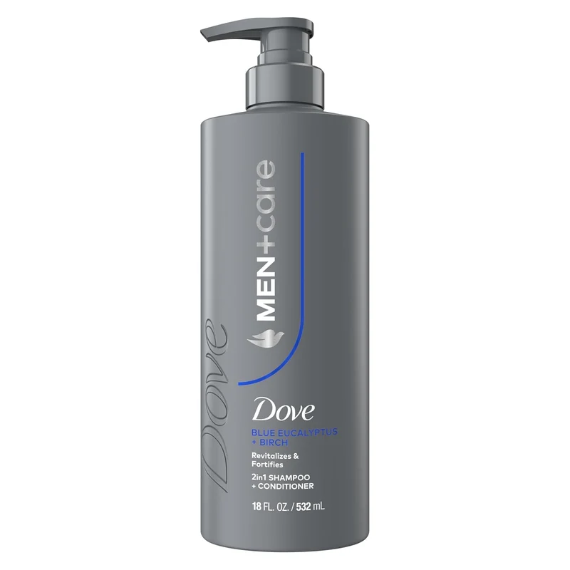 DOVE MEN + CARE Shampoo Eucalyptus & Birch for Real Hair that Powers Up Hair Strength, w/ Revitalizes & Fortifies, 18 fl oz (2 CT)