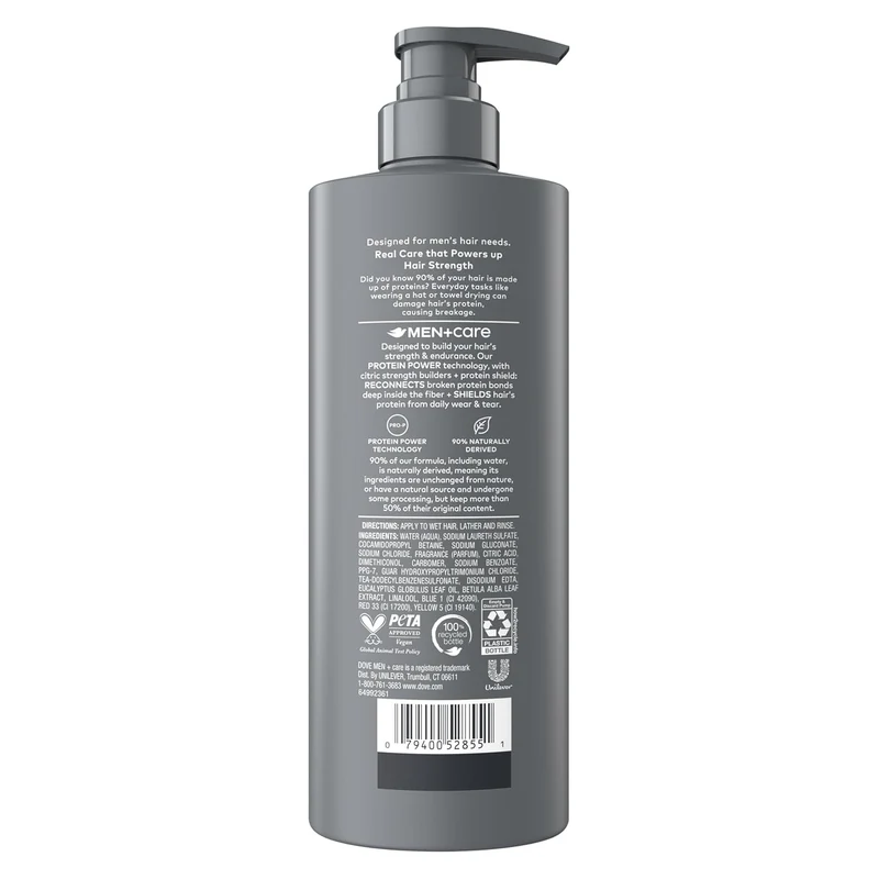 DOVE MEN + CARE Shampoo Eucalyptus & Birch for Real Hair that Powers Up Hair Strength, w/ Revitalizes & Fortifies, 18 fl oz (2 CT)