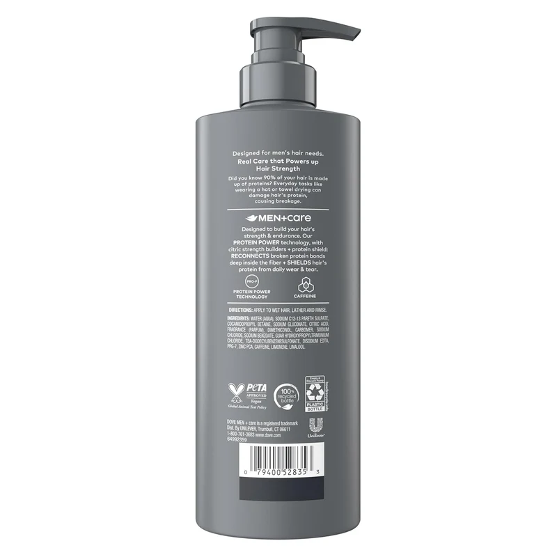 Dove Men+Care Shampoo Hydration Fuel to Seal Moisture & Smooth Hair, with Caffeine, 18 FL OZ (2 CT)