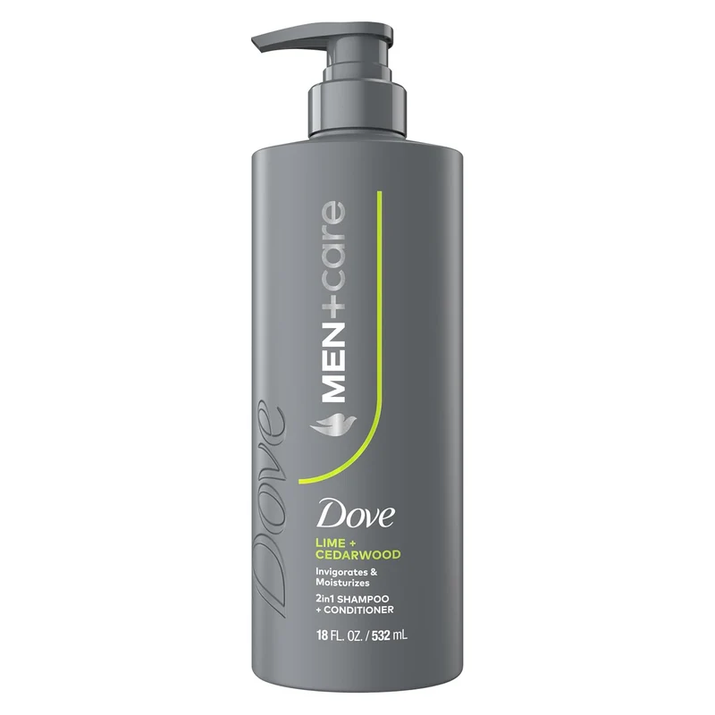 DOVE MEN + CARE Shampoo Lime & Cedar for Real Hair that Powers Up Hair Strength, with Invigorating & Moisturizing Results, 18 Fl oz (2 CT)