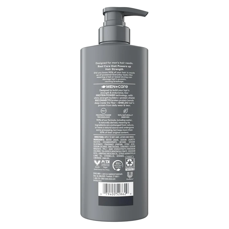DOVE MEN + CARE Shampoo Lime & Cedar for Real Hair that Powers Up Hair Strength, with Invigorating & Moisturizing Results, 18 Fl oz (2 CT)