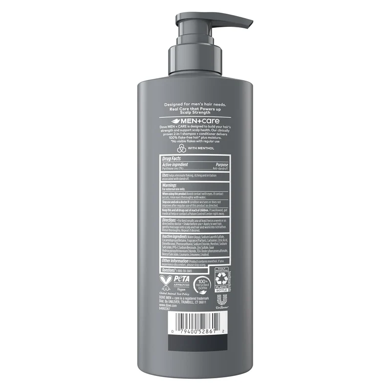 Dove Men+Care 2-in-1 Shampoo + Conditioner Dandruff Defense to Moisturize Hair & Scalp, with Pyrithione Zinc, 18 FL OZ (2 CT)