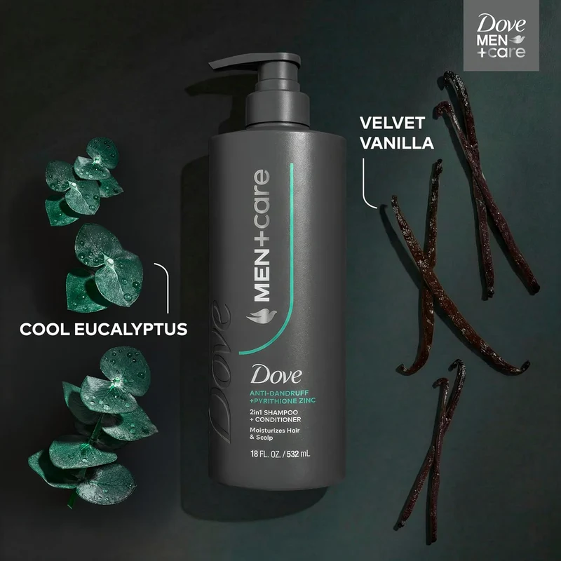 Dove Men+Care 2-in-1 Shampoo + Conditioner Dandruff Defense to Moisturize Hair & Scalp, with Pyrithione Zinc, 18 FL OZ (2 CT)