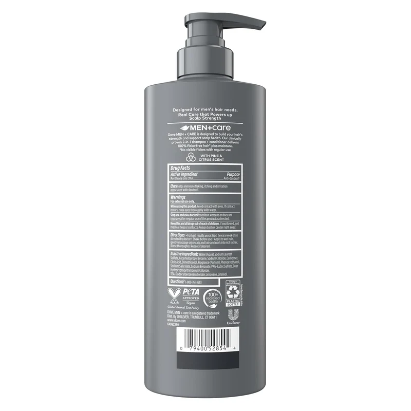 DOVE MEN+CARE 2-in-1 Shampoo + Conditioner Anti-Dandruff to Improve Scalp Health, w/ Pyrithione Zinc, 18 oz (2 CT)