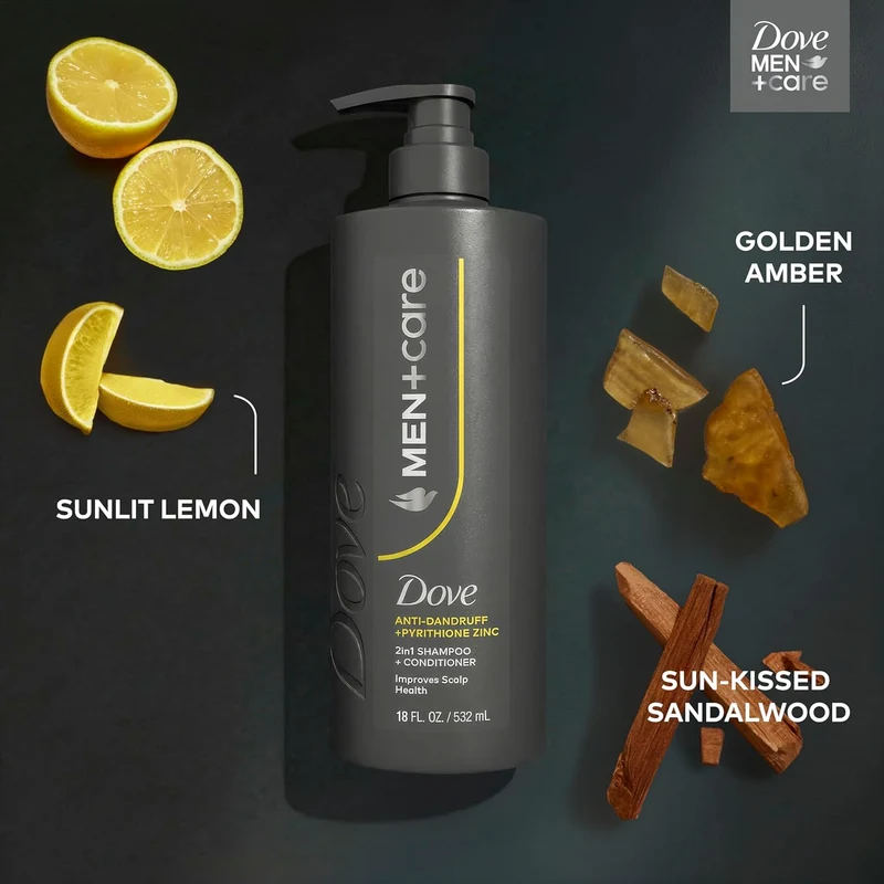 DOVE MEN+CARE 2-in-1 Shampoo + Conditioner Anti-Dandruff to Improve Scalp Health, w/ Pyrithione Zinc, 18 oz (2 CT)