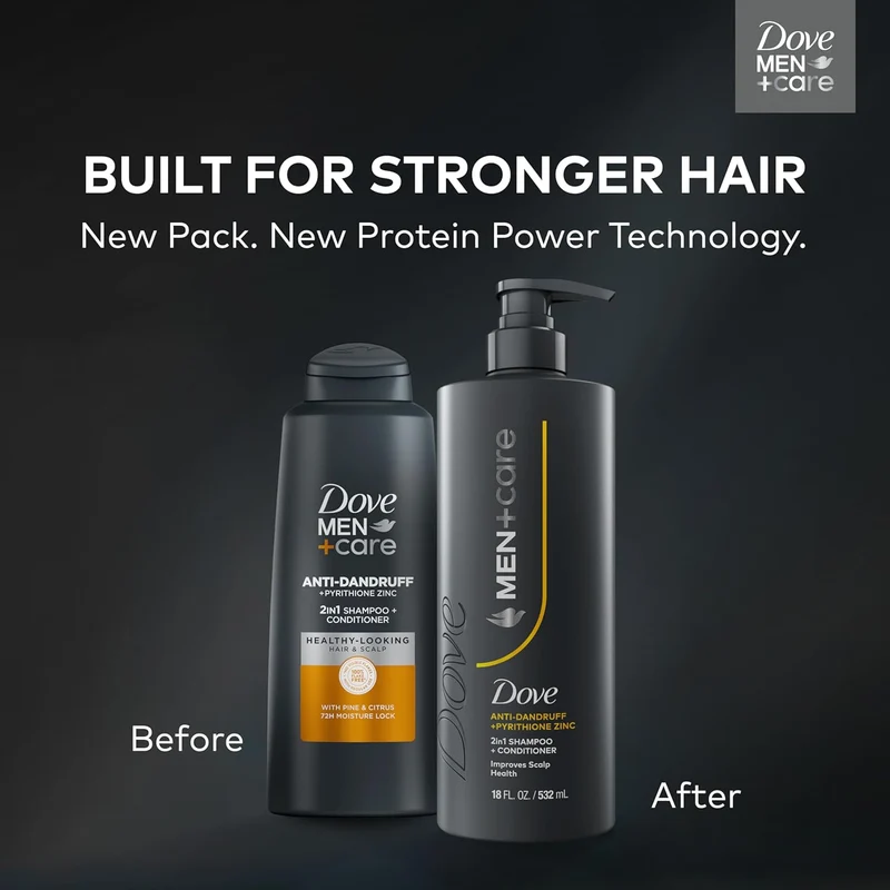 DOVE MEN+CARE 2-in-1 Shampoo + Conditioner Anti-Dandruff to Improve Scalp Health, w/ Pyrithione Zinc, 18 oz (2 CT)