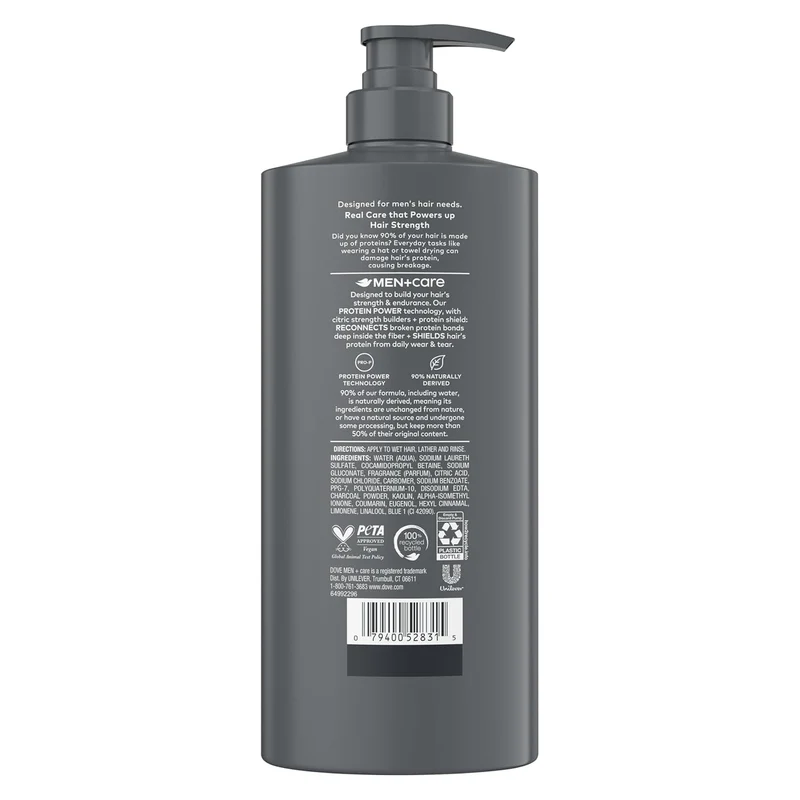 DOVE MEN + CARE Shampoo Charcoal + Clay for Real Hair that Powers Up Hair Strength, w/ Deep Purifying Benefits, 28 Fl oz. (2 CT)