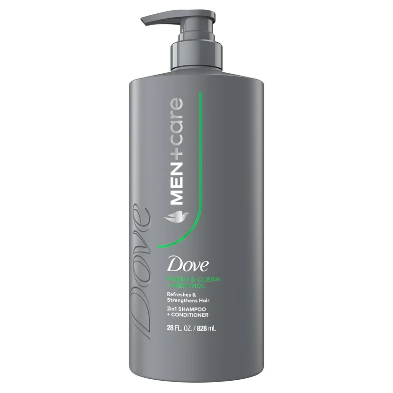 DOVE MEN + CARE Shampoo Fresh + Clean for Hair Refreshing & Strengthening, w/ Menthol, 28 fl oz. (2 CT)
