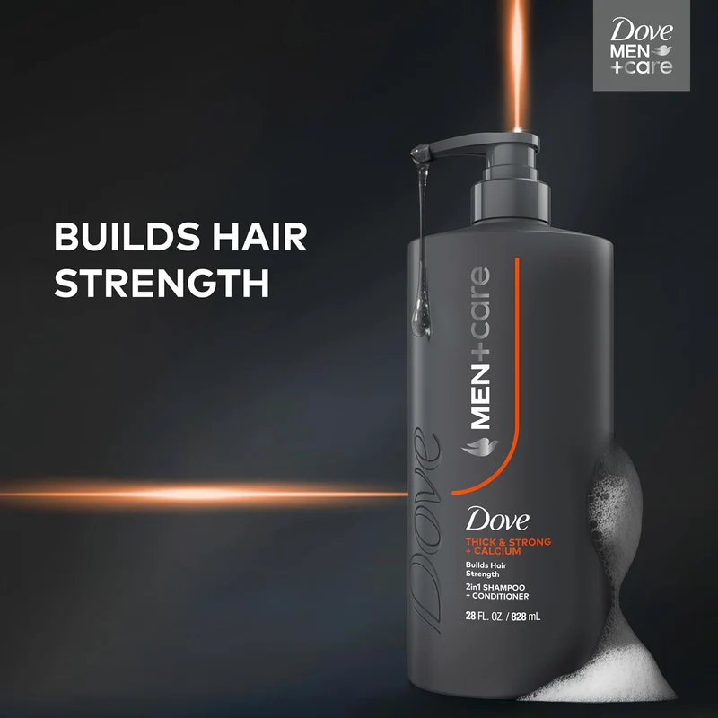 DOVE MEN + CARE Shampoo Thick & Strong, Builds Hair Strength, w/ Calcium 28 Fl oz - (2 CT)
