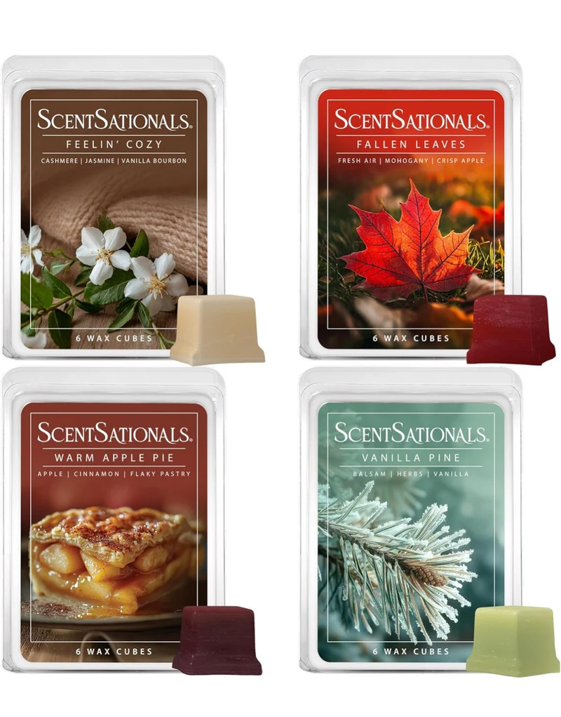 Scentsationals Fall Wax Melts - Includes Warm Apple Pie, Vanilla Pine, Fallen Leaves & Feelin Cozy - 10oz (Pack of 4)