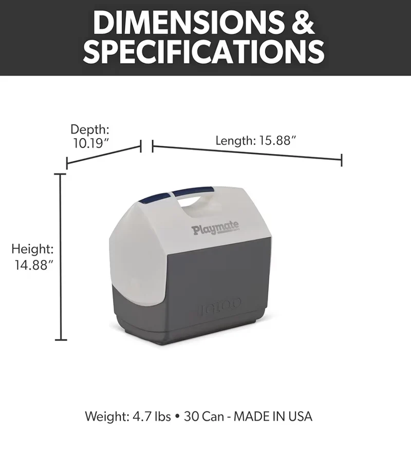 Igloo Playmate Classic Cooler – Insulated Hard Shell, Durable & Portable - (Carbonite)