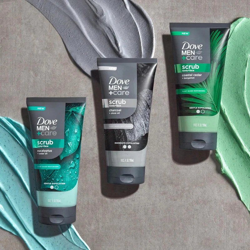 DOVE MEN Body and Face Scrub Eucalyptus Deeply Exfoliates for Hydrated & Nourished Skin No Sulfate or Parabens (2CT)