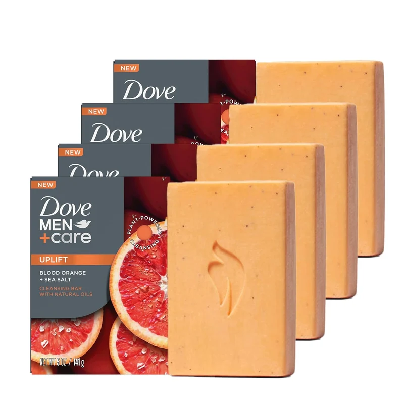 Dove Men Cleansing Bar Soap - Blood Orange + Sea Salt - 4 in 1 w/ Plant-Based Cleanser and Natural Oils 5oz (Pack of 4)
