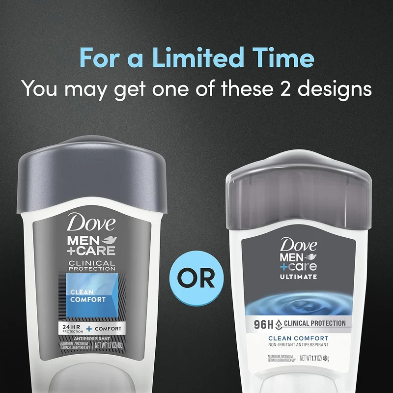 DOVE MEN CARE Clinical Protection Antiperspirant Clean Comfort Stick 96-Hour Sweat and Odor Protection Moisturizing Cream 1.7 oz (2ct)