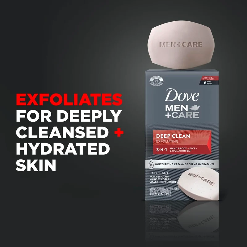 Dove Men Care Body Soap and Face Bar Deep Clean Effectively Washes Away Bacteria, Nourishes Your Skin 3.75 Ounce (Pack of 6)