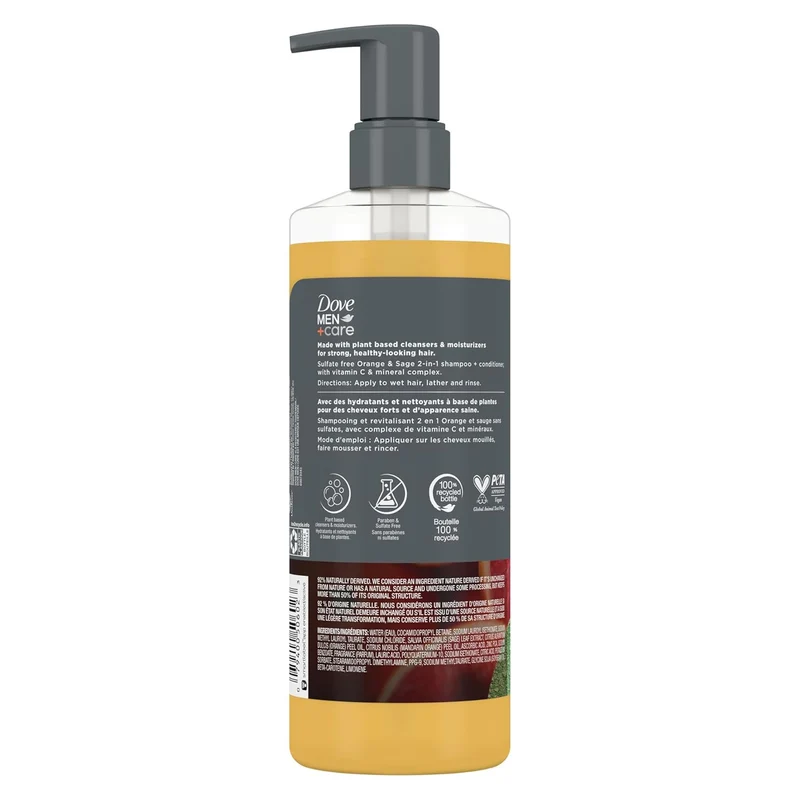 DOVE MEN CARE 2-in-1 Shampoo + Conditioner - Pure Fresh Orange & Sage with Vitamin C & Mineral Complex (2PK)