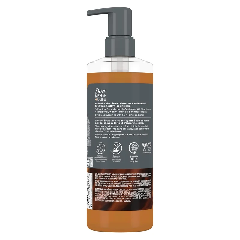 DOVE MEN CARE 2-in-1 Shampoo + Conditioner - Sandalwood & Cardamom Oil for Thick & Full Hair, + Vitamin B3 & Mineral Complex (2PK)
