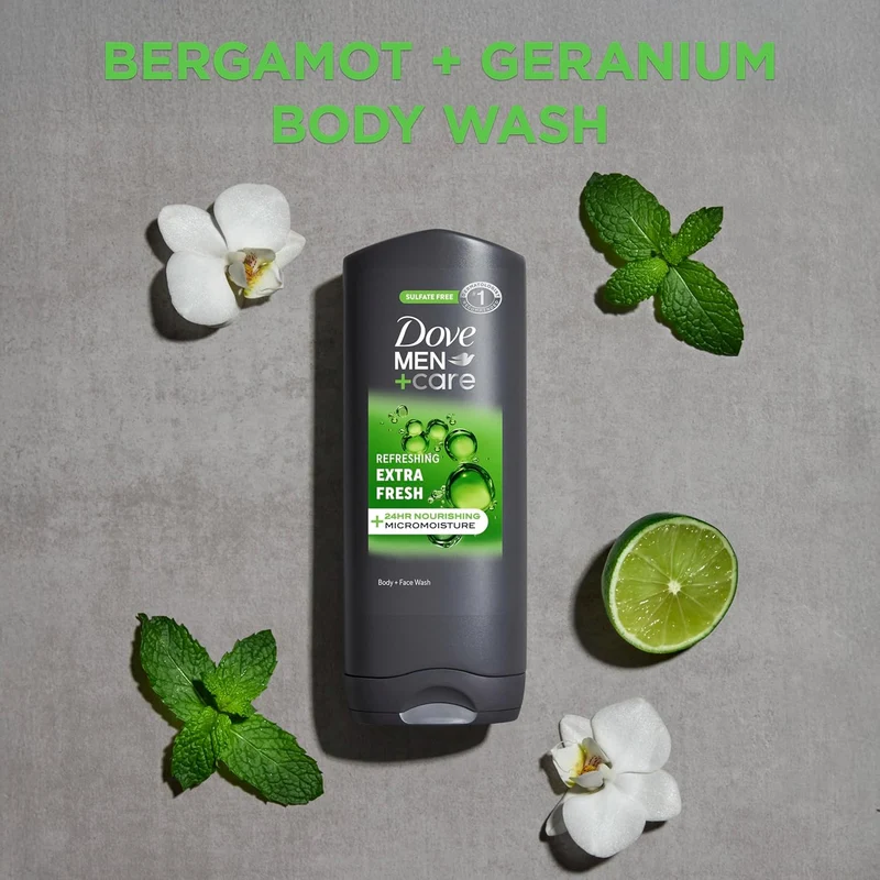 DOVE Men Care Body Wash and Face for Fresh, Healthy-Feeling Skin Extra Fresh Cleanser (13.5 oz) - 2PK