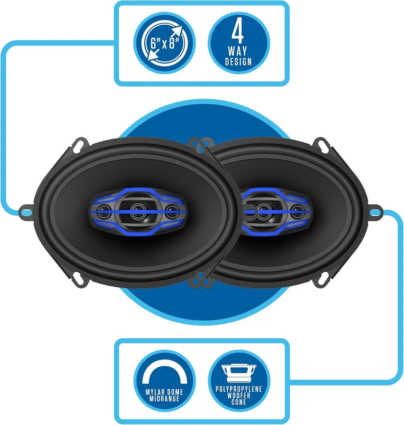 JS-Series JS6804 High Performance 4-Way 5x7/6x8 inch Car Audio Speakers 320 Watts Peak Power - PAIR