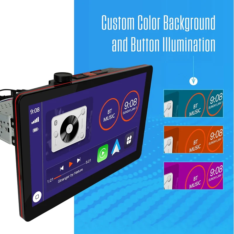 10" Single & Double DIN Top Mount Wireless Apple Carplay Android Auto Car Stereo Touchscreen IllumiNITE Light Ring & Buttons Front/Rear Camera Input