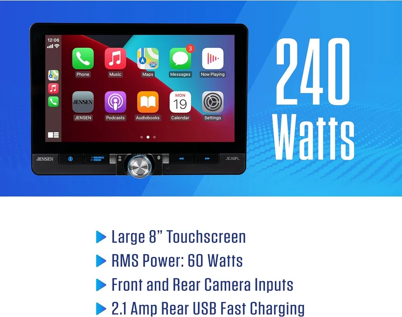 8" Single / Double DIN Apple CarPlay Android Auto Wired or Wireless Touchscreen Car Stereo Radio Bluetooth,Front and Rear Camera Inputs