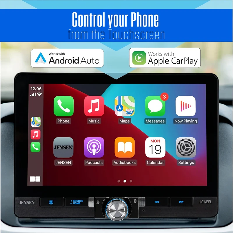 8" Single / Double DIN Apple CarPlay Android Auto Wired or Wireless Touchscreen Car Stereo Radio Bluetooth,Front and Rear Camera Inputs