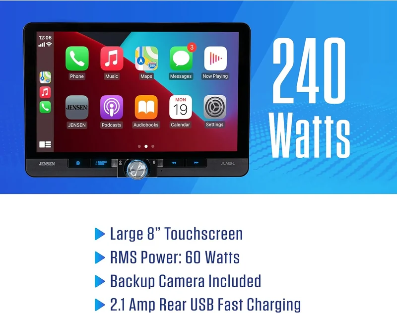 10.1" Single / Double DIN Apple CarPlay Android Auto Wired or Wireless Touchscreen Car Stereo Radio Bluetooth, USB Charge - Backup Camera Included