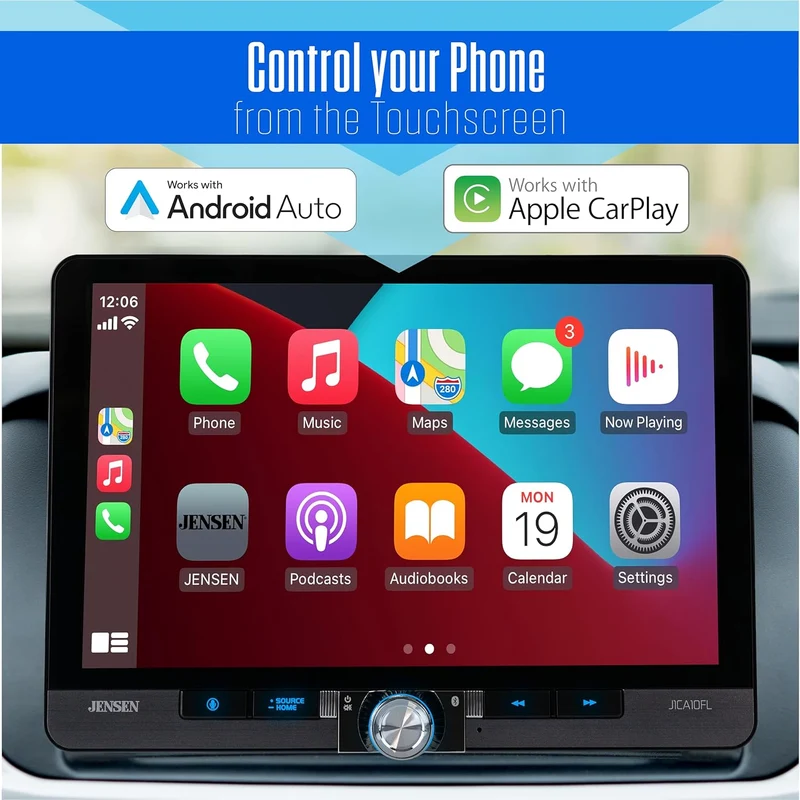 10.1" Single / Double DIN Apple CarPlay Android Auto Wired or Wireless Touchscreen Car Stereo Radio Bluetooth, Front & Rear Camera Inputs