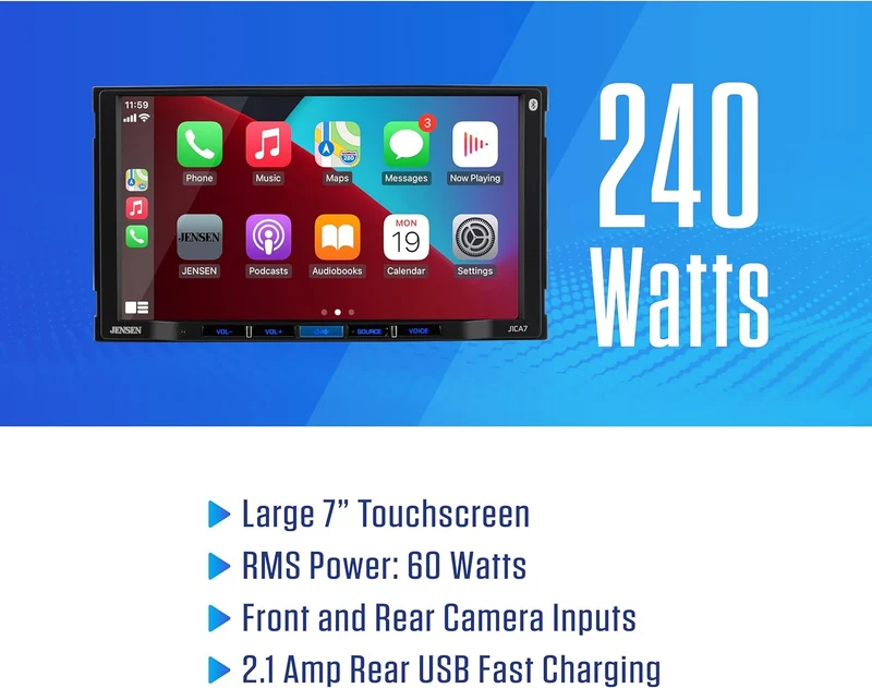 Double DIN 7" Apple CarPlay Android Auto Wired or Wireless Touchscreen Car Stereo Radio Bluetooth Backup Camera Input
