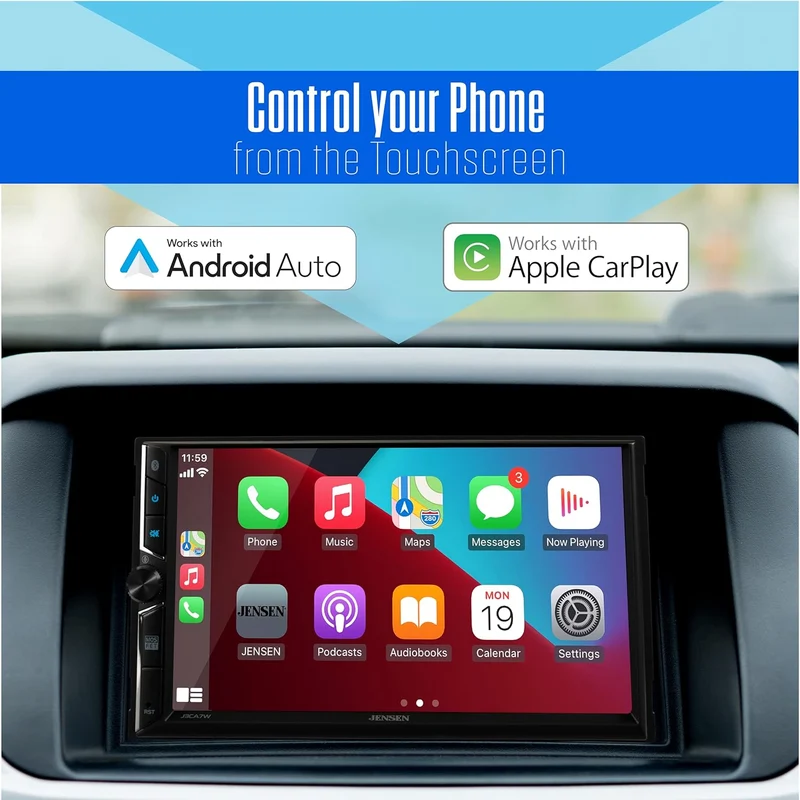 Double DIN 7" Apple CarPlay Android Auto Wired or Wireless Touchscreen Car Stereo Radio Bluetooth Backup Camera Input