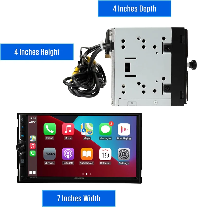 Double DIN 7" Apple CarPlay Android Auto Wired or Wireless Touchscreen Car Stereo Radio Bluetooth Backup Camera Input