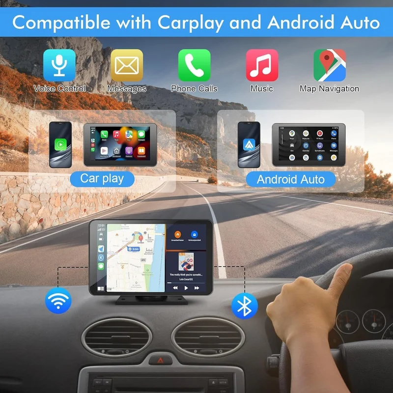 Double Din HD 7" Multimedia Player Wireless Touchscreen Car Stereo Car Play & Android Auto, GPS, Voice Control, Mirror Link, Bluetooth Hands-Free
