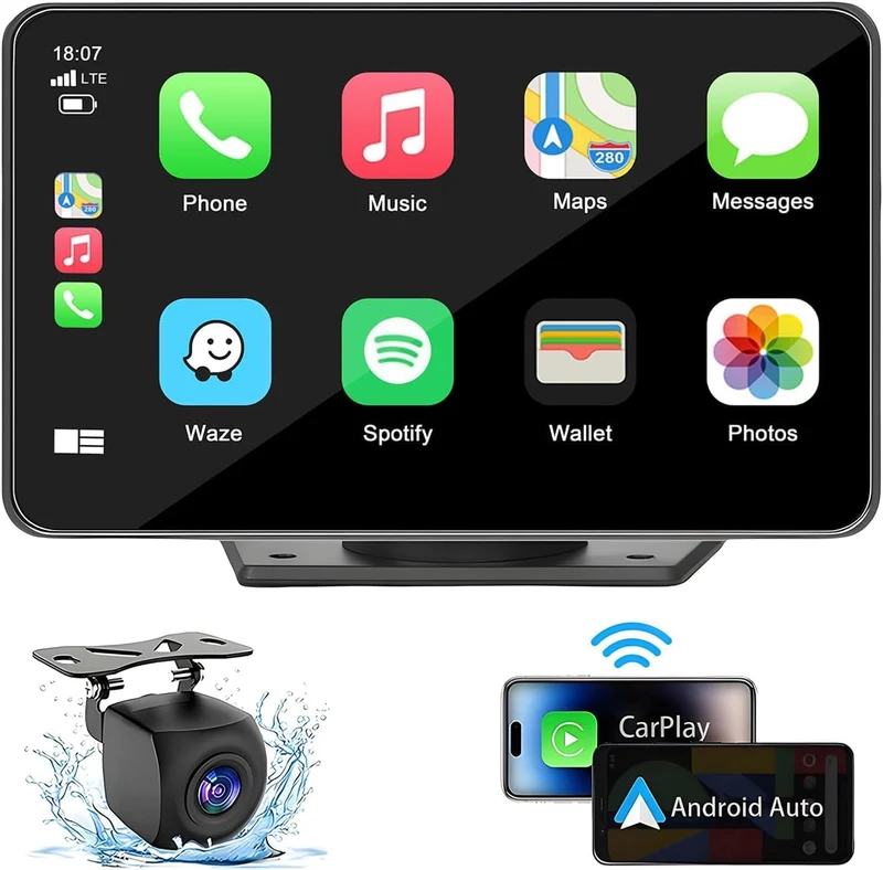 Double Din HD 7" Multimedia Player Wireless Touchscreen Car Stereo Car Play & Android Auto, GPS, Voice Control, Mirror Link, Bluetooth Hands-Free