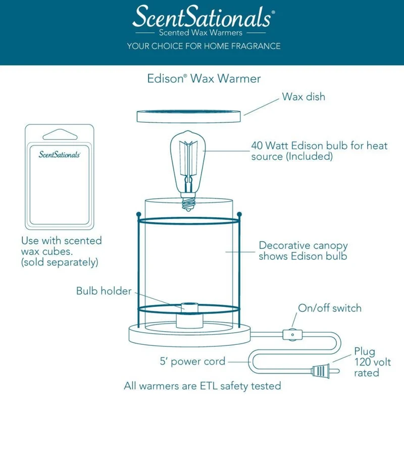 Scentsationals Wax Melt Warmer, Edison Collection Anchorage - Candle Wax Melter for Fragrance Cubes and Tarts