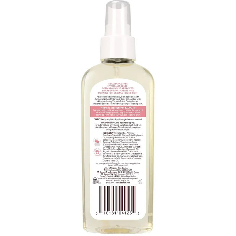 Palmer's Vitamin E Multi-Purpose Body Oil 48 HR Moisture - Fragrance Free - Hypoallergenic - 5.1 Oz