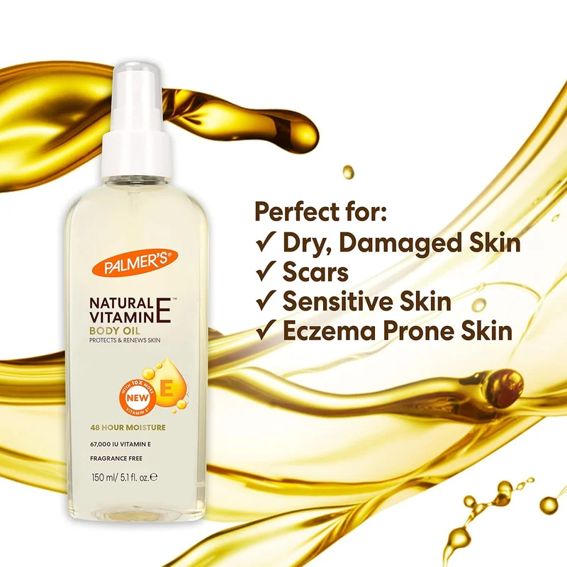 Palmer's Vitamin E Multi-Purpose Body Oil 48 HR Moisture - Fragrance Free - Hypoallergenic - 5.1 Oz