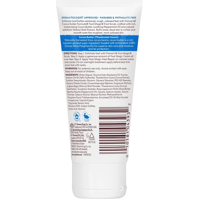 Palmer's Cocoa Butter Formula Foot Magic Exfoliating Foot Scrub with Vitamin E for Dry, Cracked Feet, Use with Foot Scrubber for Pedicure, 2.1 0z - (Pack of 2)